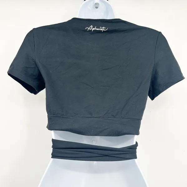 Alphalete Womens Black UltraSoft‎ Balletcore Wrap Tie Waist Athletic Crop Top S - Image 8