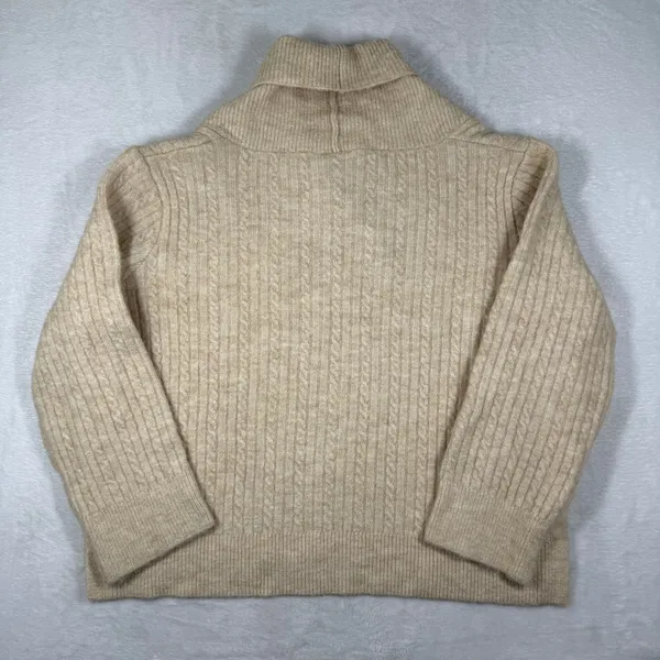 Zara Womens Beige Cable Knit Shawl Neck Sweater Size Small Relaxed Fit Soft Cozy - Image 8