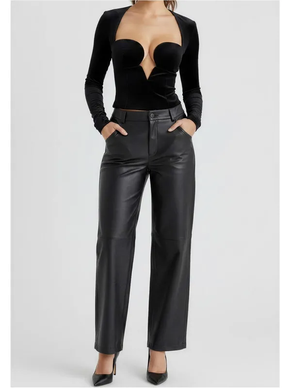 HOUSE OF CB Sierra Long Sleeve Plunge Corset, Black Velvet, Small - Image 2