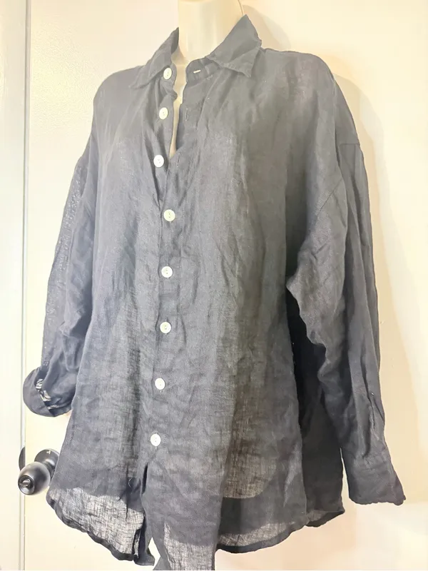 Vitamin A Eco Linen Oversized Collared Long Sleeve Shirt Black Women's Size S - Image 5