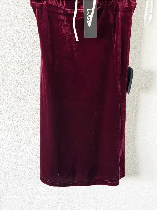 Lulu’s Charmed Appeal Burgundy Velvet Satin Bow Mini Dress - Image 6