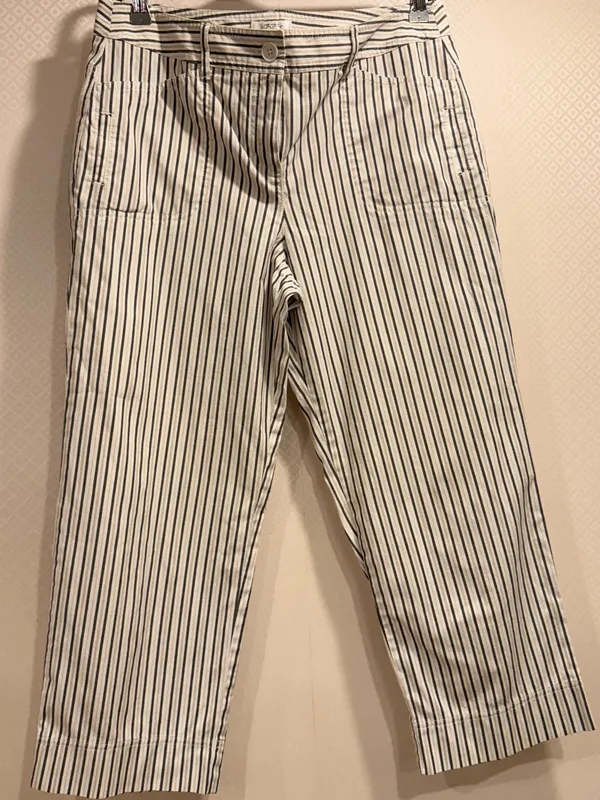 LOFT Cream Straight Leg Crop Pants with Black Pinstripes - Image 2