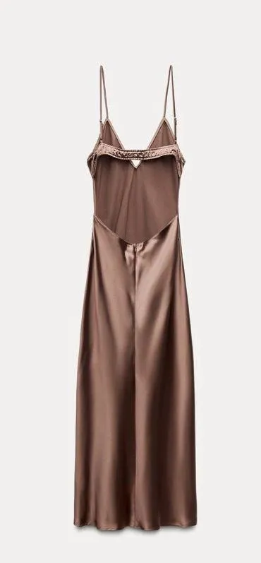 Zara dress midi maxi satin wedding lingerie chocolate brown party cocktail - Image 14