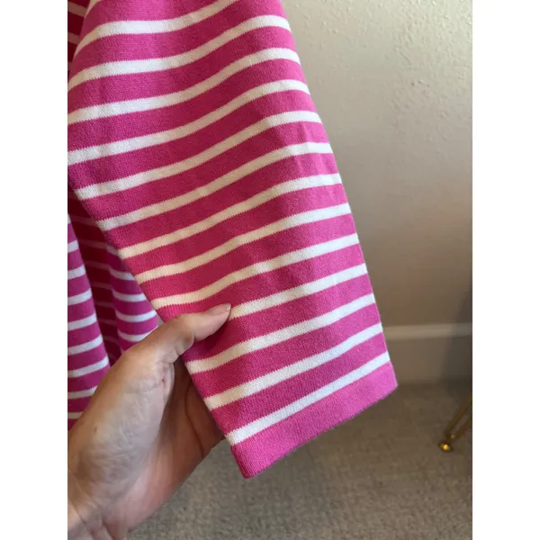 Lauren‎ Ralph Lauren Sweater Womens 1X Pink Striped V-Neck 3/4 Sleeve Preppy - Image 3