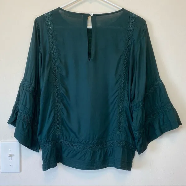 ROLLER RABBIT Embroidered 3/4 Sleeve Viscose Blouse in Emerald Green Sz XS - Image 7