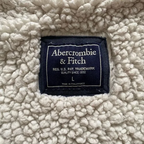 Abercrombie & Fitch Sherpa Lined Zip Hoodie Blue Logo Jacket Size L - Image 3