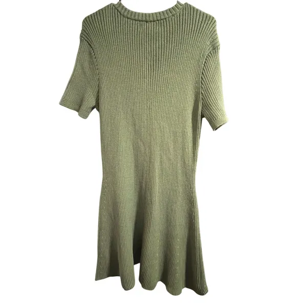 French Connection‎ Green Ribbed Knit Button Front Short Sleeve Fit Flare Dress - Image 3