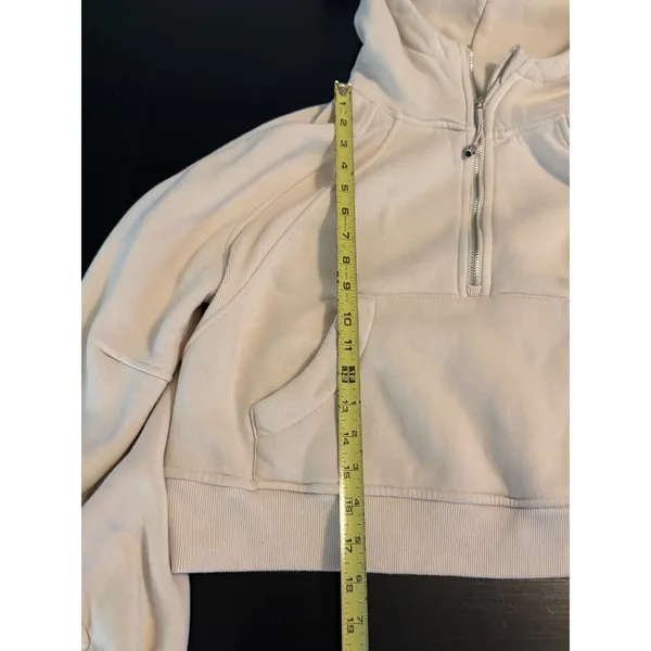 Manifest Offline Womens Cream‎ Quarter Zip Cropped Hoodie Sweatshirty Small - Image 2