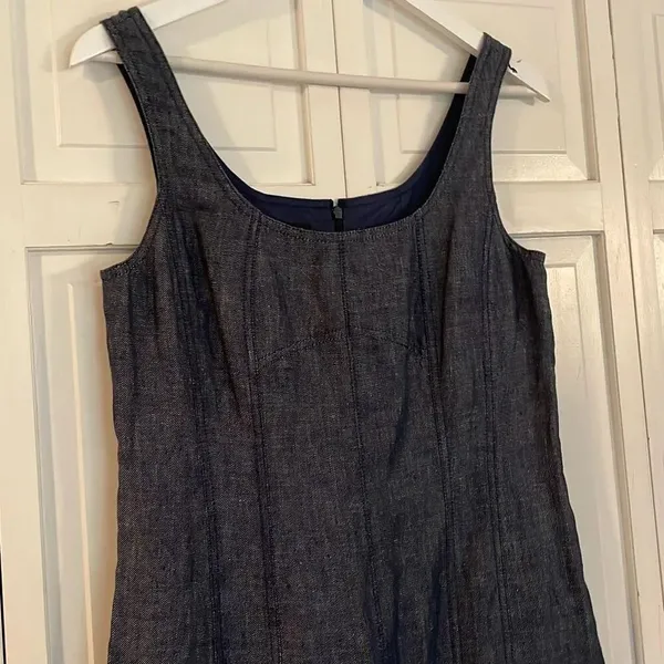 Talbots 100% linen denim look seamed fitted tank dress 8 - Image 4