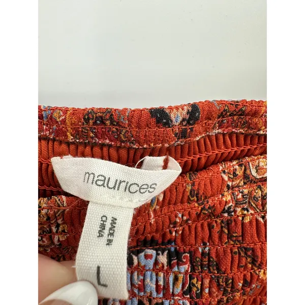 Maurices Womens Orange Babydoll Top‎ Sz L Boho Festival Peasant Fall Feminine - Image 6
