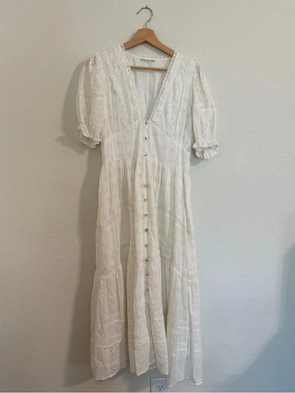 Lovestitch White Eyelet Button-Front Maxi Dress - Image 2