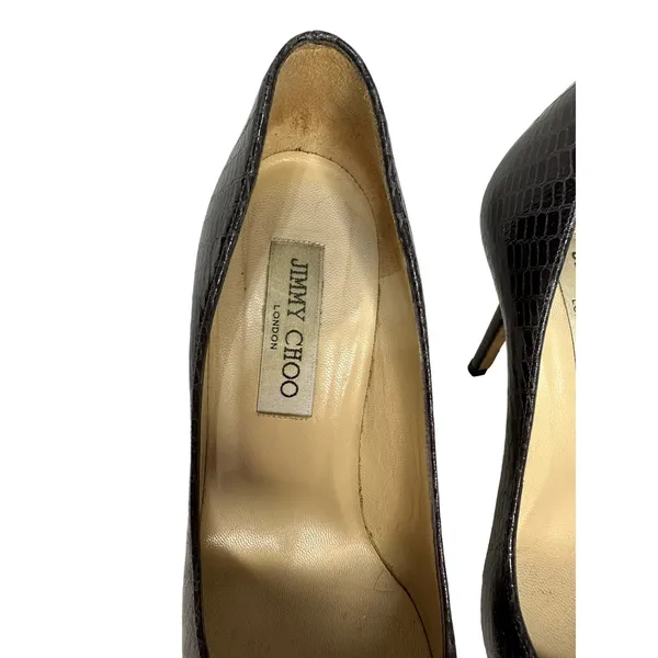 Jimmy Choo croc embossed round toe pump brown heels size 37‎ - Image 4