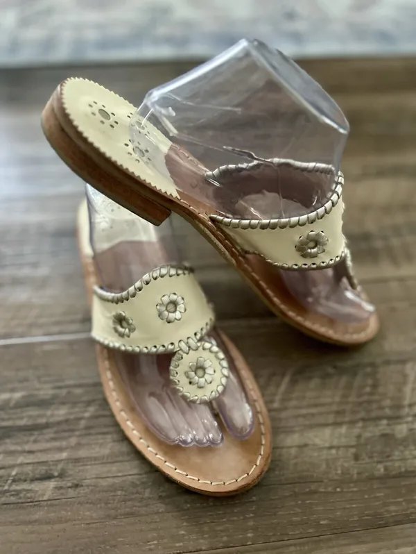 Jack Rogers Westport Navajo Thong Sandal Size 9 Glazed Biscuit Whipstitch Slide - Image 7
