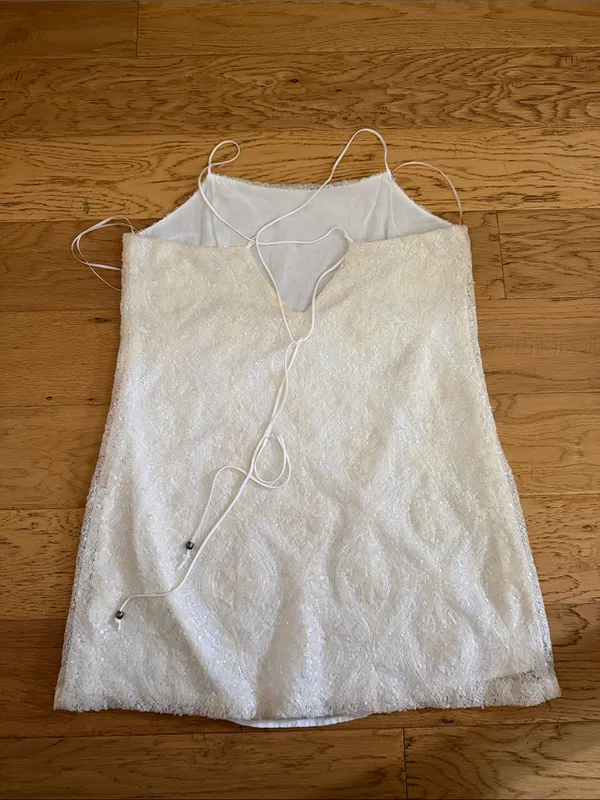 NWOT - S -Free People ivory Sequined mesh Overlay Spaghetti Strap mini dress - Image 4