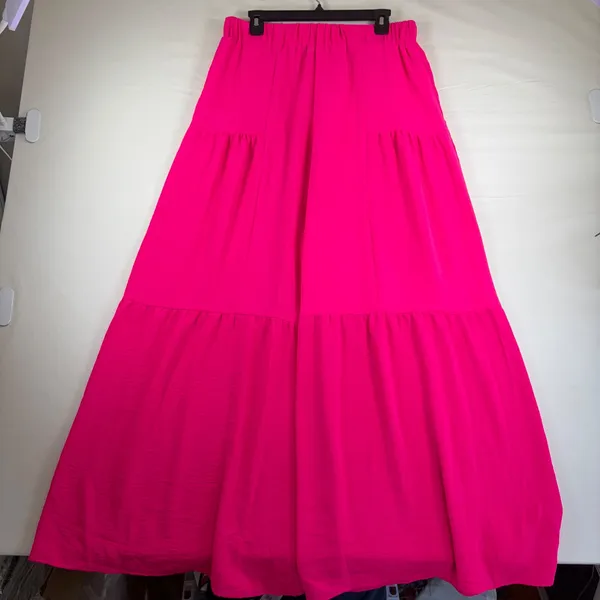 Cato Hot Pink Tiered Palazzo Pant Wide Leg Elastic Waist Lightweight Trouser Med - Image 3
