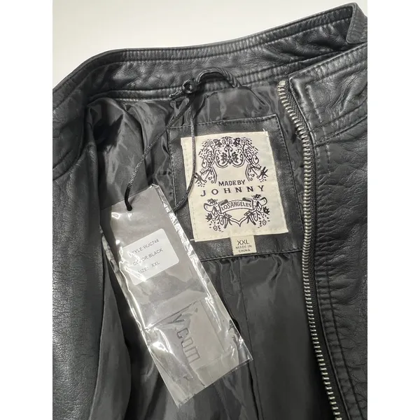 Made by Johnny Black Faux Leather Moto Jacket Size XXL Zip Front - Image 5