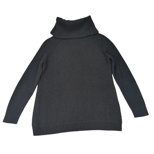 Talbots Womens L Black Sweater Ribbed Knit‎ Asymmetric Zip Funnel Neck Pullover - Image 2
