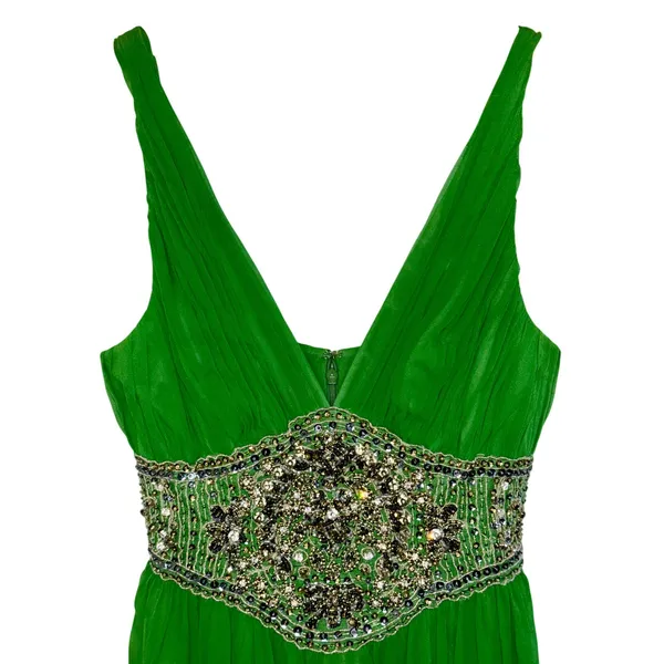 NWT Mandalay Dark Lime Green Beaded Embellished Mini Cocktail Party Dress Size 6 - Image 2