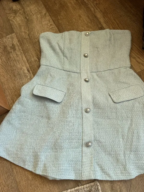 MORE TO COME Anwen Mini Dress in Baby Blue Large New Womens Tweed Aline - Image 5