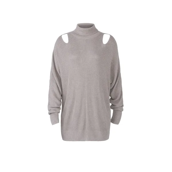 Ella Moss Barley Gray Cut Out Cashmere Blend High Neck Knit Tunic Sweater Size M - Image 4