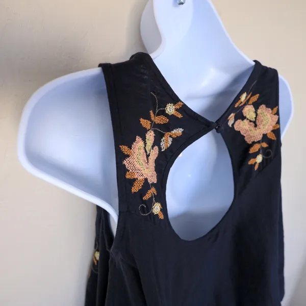 Free People Embroidered Swing Tank Top Women XS Navy Blue Floral Open Back Boho - Image 17