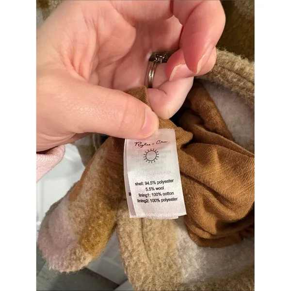 Rylee + Cru Tan and Cream Plaid Wool Sherpa Shacket Coat - Image 5