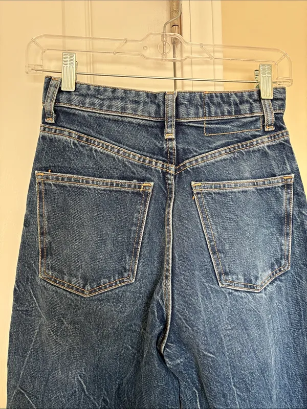 ZARA Wide Leg Distressed Jeans Size 2 dark wash - Image 10
