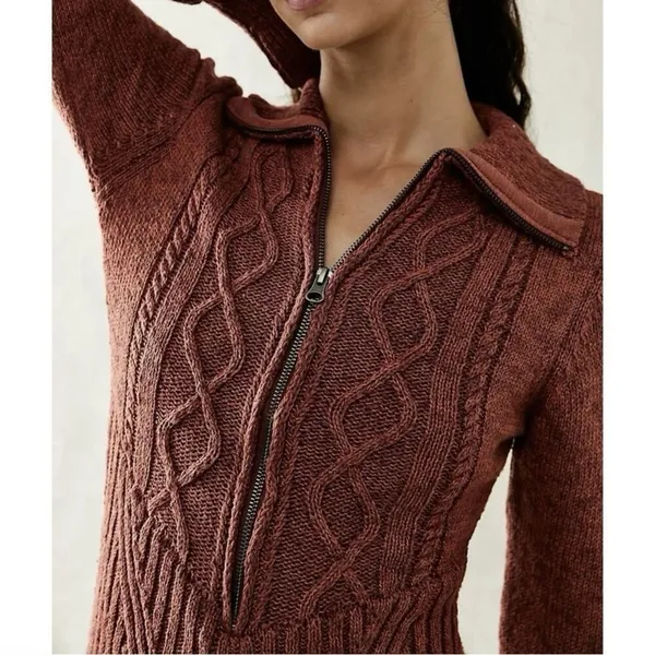 NWT Free People Mont Blanc Red‎ Jasper Cable Knit Sweater Mini Dress - Image 3