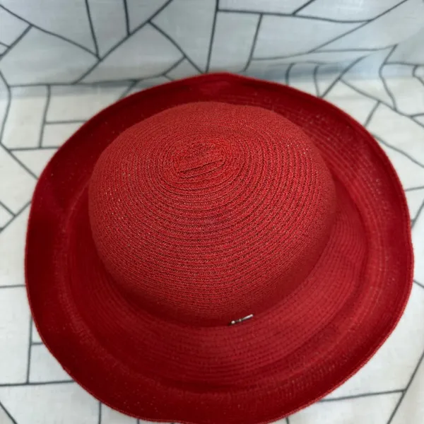Betmar Sun Hat OS Red Paper Straw Wide Brim Packable Summer Hat‎ - Image 6
