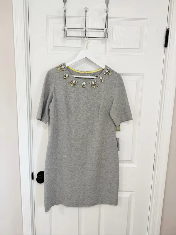 Eliza J Embellished Sheath Dress Gray Jewel Neck Cocktail Career NWT Size 12P - Image 2