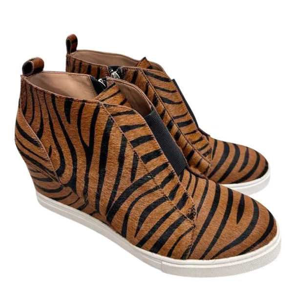 Linea Paolo Wedge Sneaker Size 8 Real Calf Hair Leather‎ Fashion Zebra Print NEW - Image 3