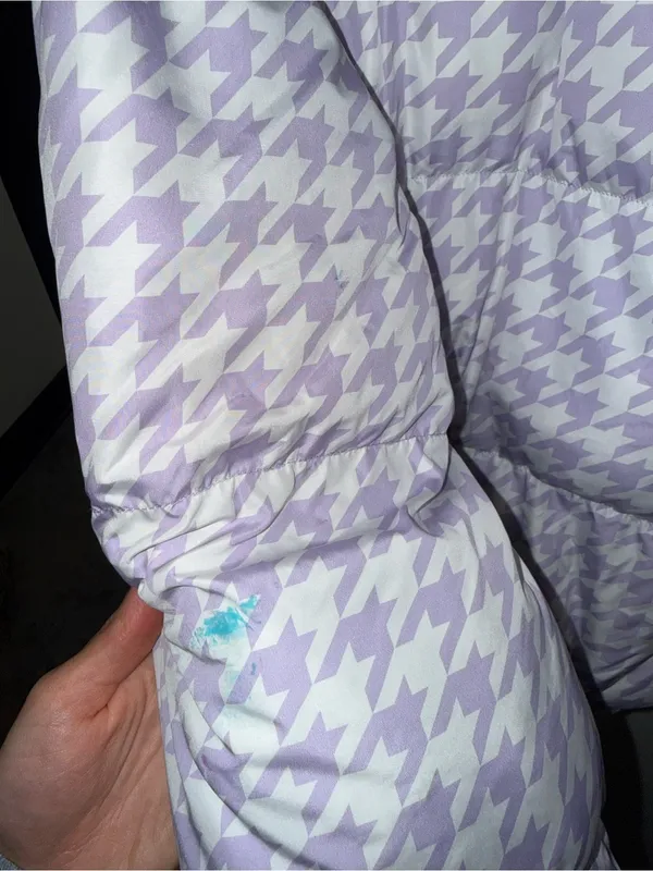 OOSC purple houndstooth chic ski puffer jacket size large‎ - Image 6