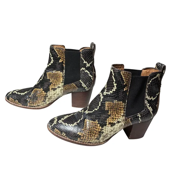 Western Snakeskin Embossed Leather Block Heel Ankle Boots Madewell 7.5 - Image 9