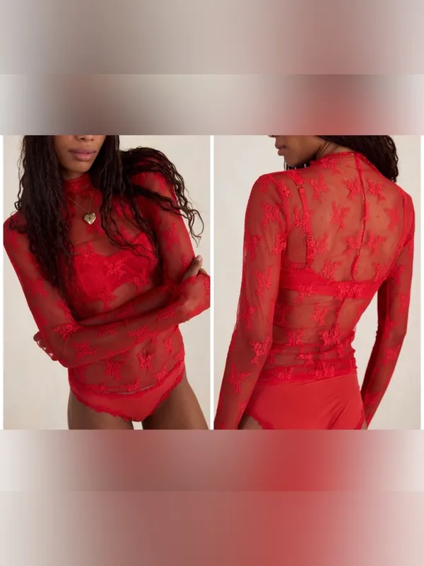 NWT Free People Intimately Lady Lux Layering Top - red racer flame - XS - Image 2