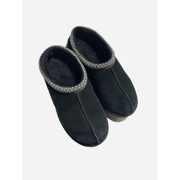 UGG Tasman Slippers Women 6 Black‎ Suede Embroidered Braid Slip On Comfort Cozy - Image 2