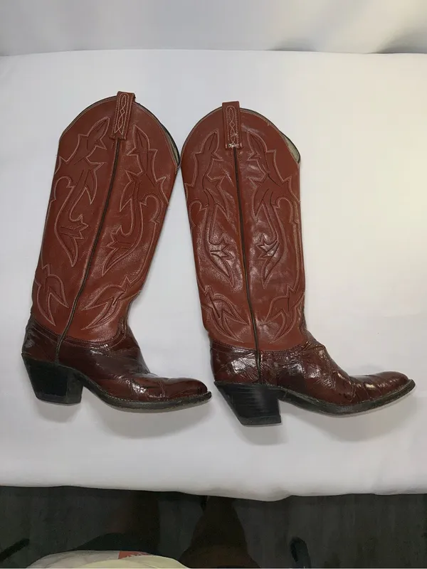 ⁠Dan Post Vintage Eel Skin Patchwork Western Boots Womens Size 5.5B Cognac - Image 3