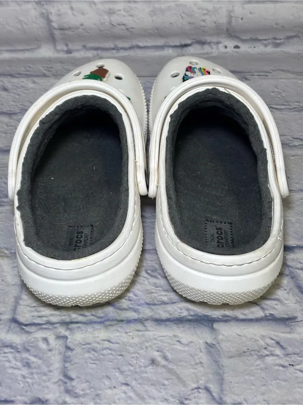 CROCS Classic Lined Clogs Shoes M 8 /W 10 White Fleece Slip On With Jibbitzs - Image 6
