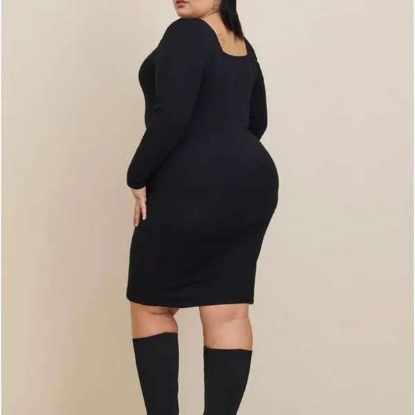 NWT Foxy Square Neck Long Sleeve Bodycon Mini Dress Black Size 2X - Image 2