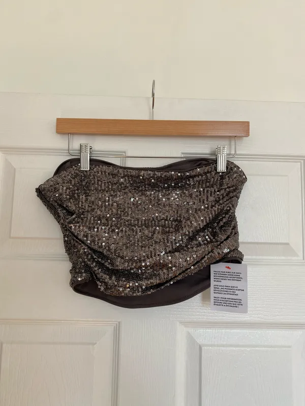 ASOS Sparkly Grey Cropped Strapless Top - Image 2
