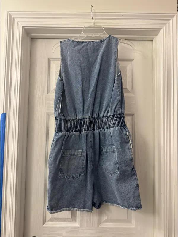 Pink Lily denim smocked romper  - Image 2
