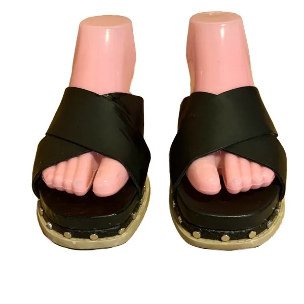 Dolce Vita "Gracy" Black Faux Leather Slide On Espadrille Sandals (7.5) - Image 2