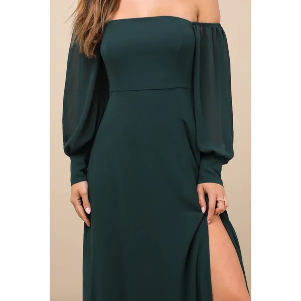 Lulus Feel the Romance Emerald Green Of The Shoulder Maxi Dress Formal L NWT - Image 4
