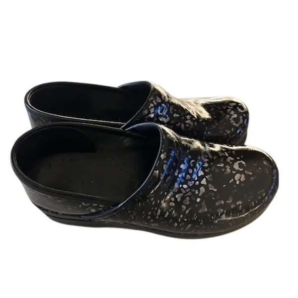 Dansko Black Silver Leopard Patent Leather Clogs Women's EU 38 US 7.5 Comfort - Image 5