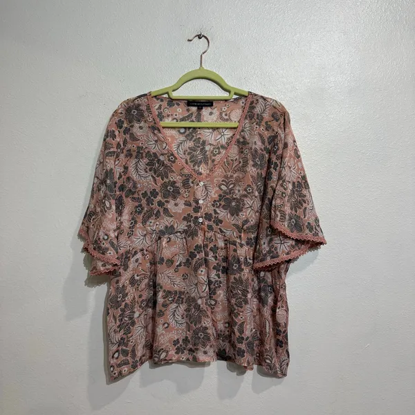 Adrienne Vittadini Pink Floral Peplum Blouse Sz XL - Image 2