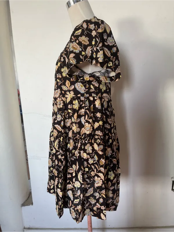 Old Navy Black Floral Mini Dress with Cream & Yellow Accents - Image 2