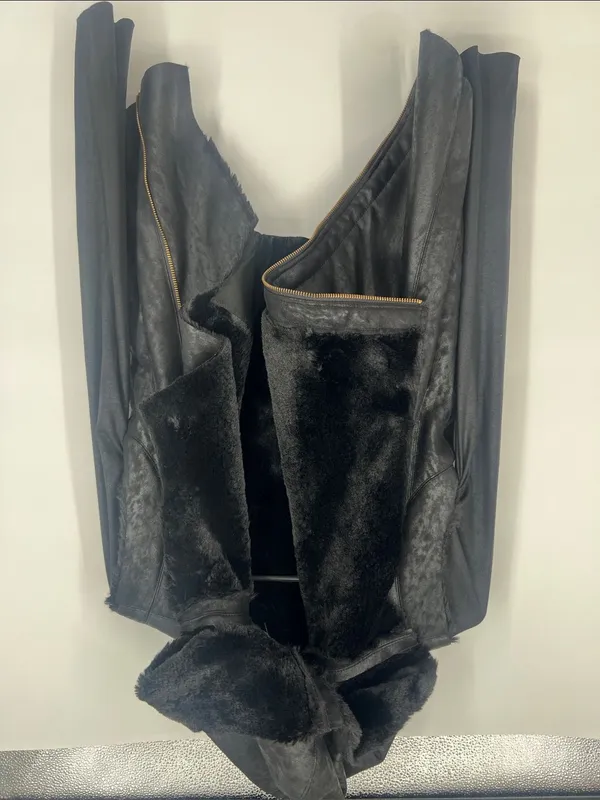 GEORGIE" black soft faux-fur metallic faux fur jacket hoodie Moto jacket - Image 8