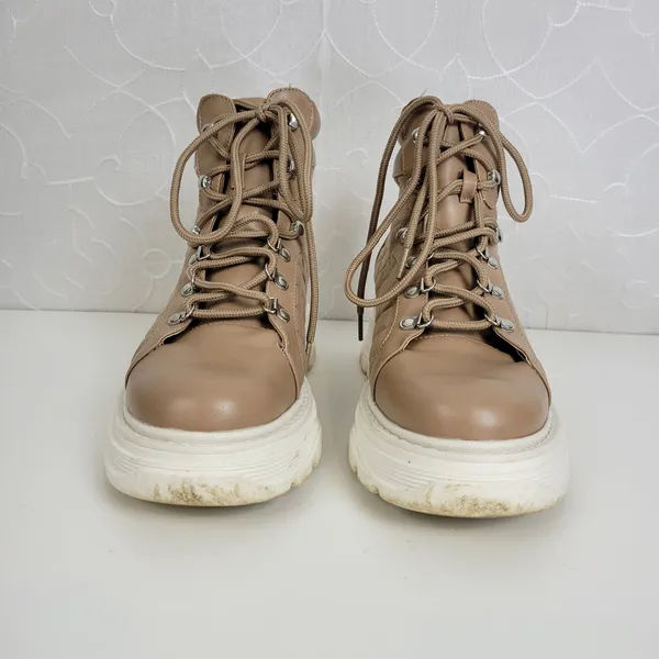 Jane Quilted Just Fab Womens Boots Sz 7‎ Brown Ankle Cut Lace-Up Platform Heels - Image 8
