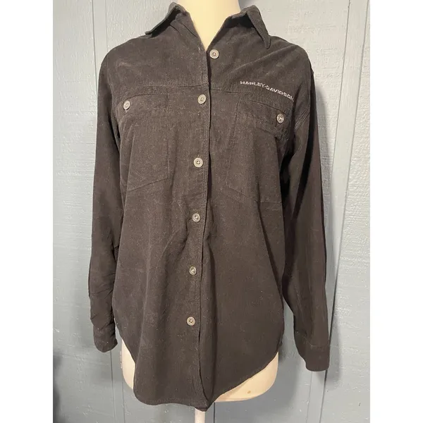 Harley Davidson Womens Black‎ Corduroy Button Up Shirt Long Sleeve Embroidered - Image 8
