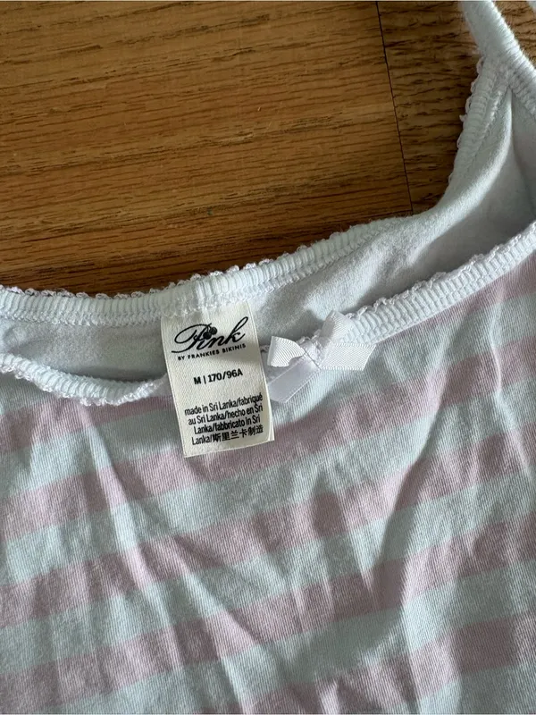 Frankie's Bikinis Striped Spaghetti Strap Tank Top in White and Light Pink - Image 2