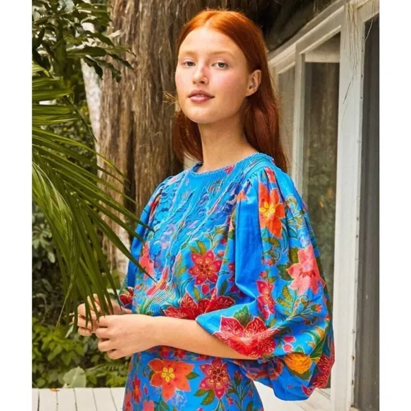 Farm Rio Tropical Tapestry Blouse Lace Inset Sz. S - Image 2